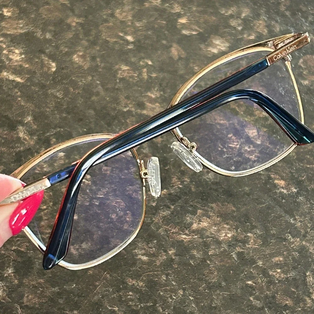 Calvin Klein CK21124 438 Women Black Gold Blue Cat Eye Eyeglasses 51-18-140